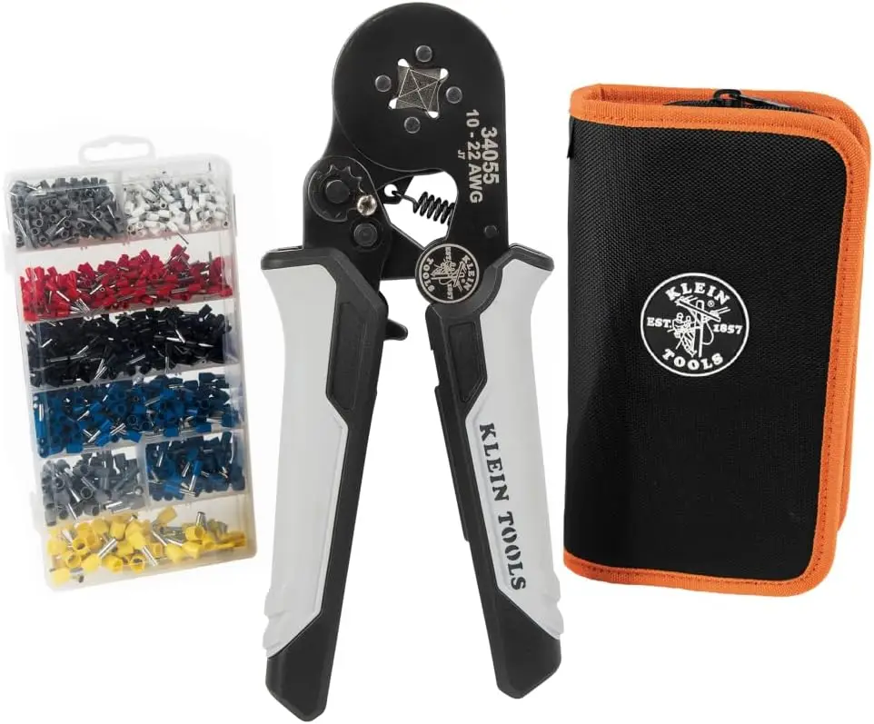

Ratcheting Square Ferrule Crimping Tool Set with 1200 Wire Terminals 10-22 AWG, Soft Carrying Case for Electrical Applications
