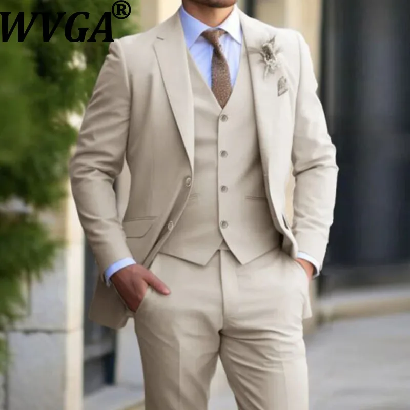 WVGA Spring Autumn New Men's Three Pieces Set Fashion Long Sleeved Blazer Vest Niche Chic Casual Oversized Suit Pants Ins W28601