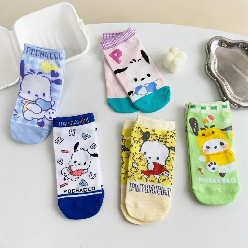 5pairs Kawaii Sanrio Socks Pochacco Anime Cute Summer Student Movement Comfortable Breathable Cartoon Socks Toys for Girls Gifts