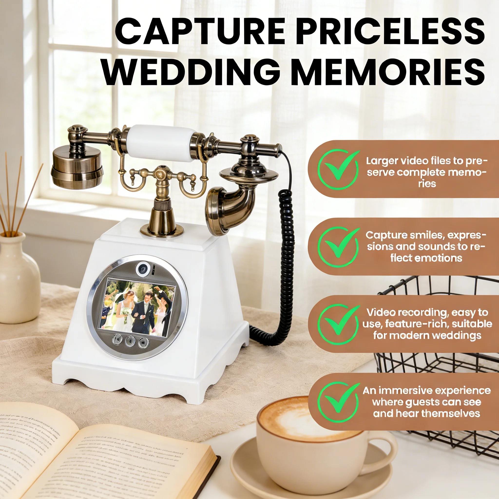 Antique Phone OEM/ODM ,1080P Video Audio Guest Book , Bulk Factory Price for Weddings and Parties