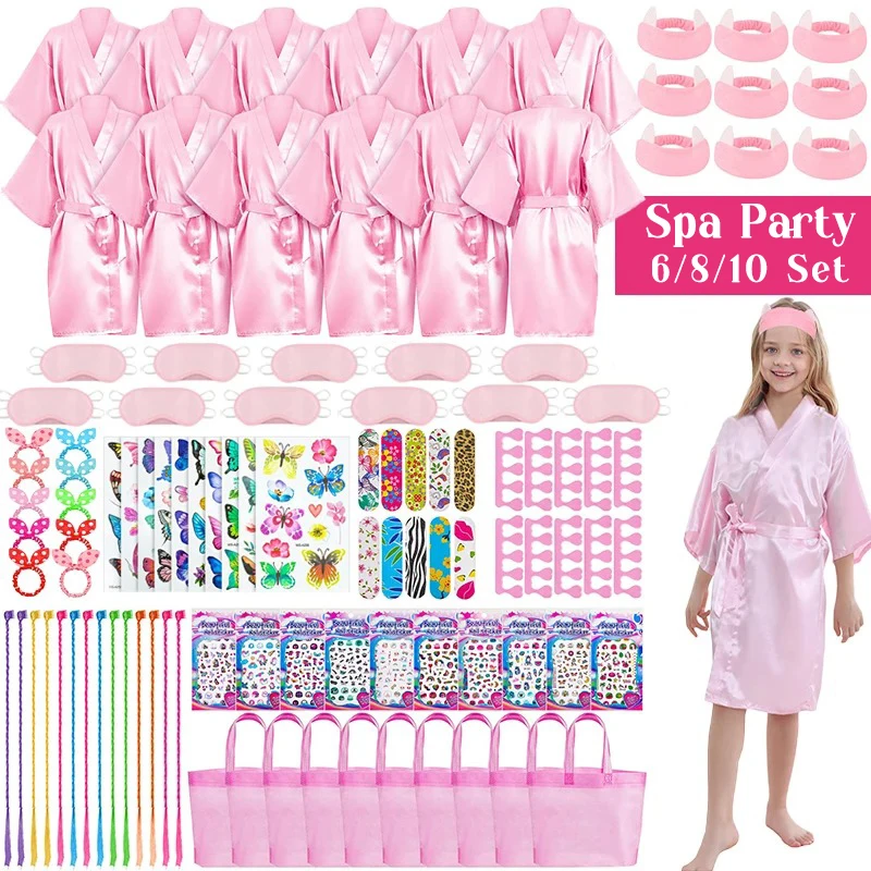 Juego de 6/8/10 Batas de Spa para Fiesta de Cumpleaños para Niñas, Kimono de Satén Rosa Intenso, Recuerdos de Fiesta de Spa para Niños, Kit de Spa para Cumpleaños Infantil