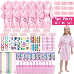 6/8/10 Set Spa Birthday Party Robes Gowns for Girls Kimono Satin Robe Hot Pink Spa Party Favors for Kids Child Birthday Spa Kit