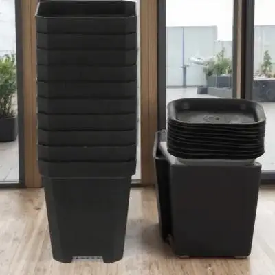 

10Pcs Durable Lightweight Plastic Flowerpot Square Planter with Saucer Home Garden Decor for Various Plants Planter with Saucer