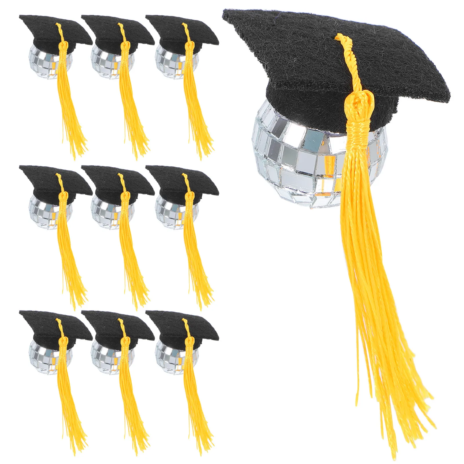 10Pcs Graduation Disco Cap Cupcake Toppers Tassel Accent Elegant Mini Grad Hat Decor for Kindergarten to Phd Celebrations view 4
