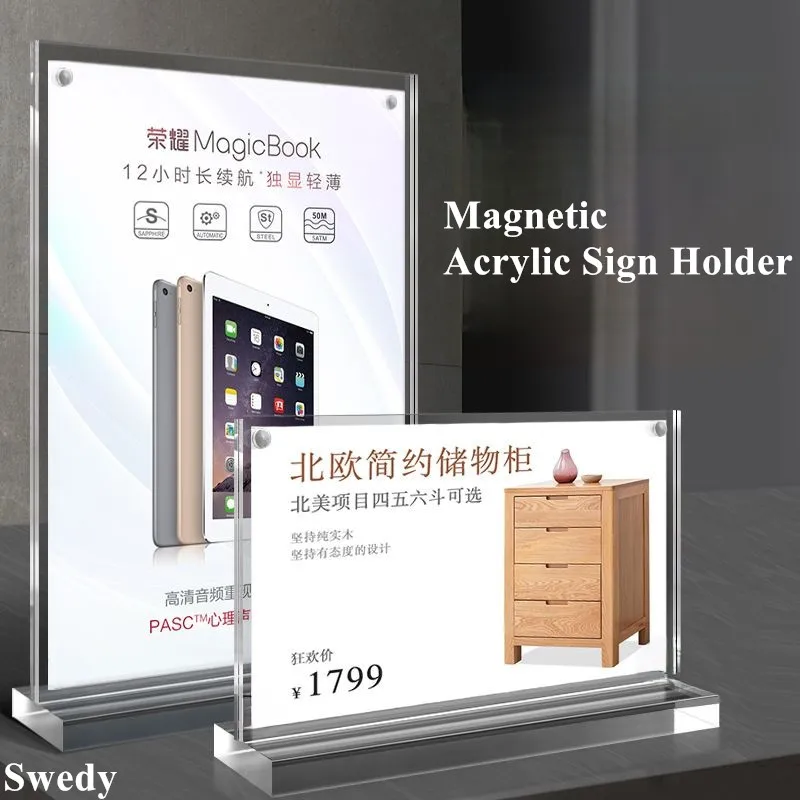 A6 100x150mm Magnetic Table Number Menu Picture Photo Poster Frame Price Label Paper Holder Acrylic Sign Holder Display Stand