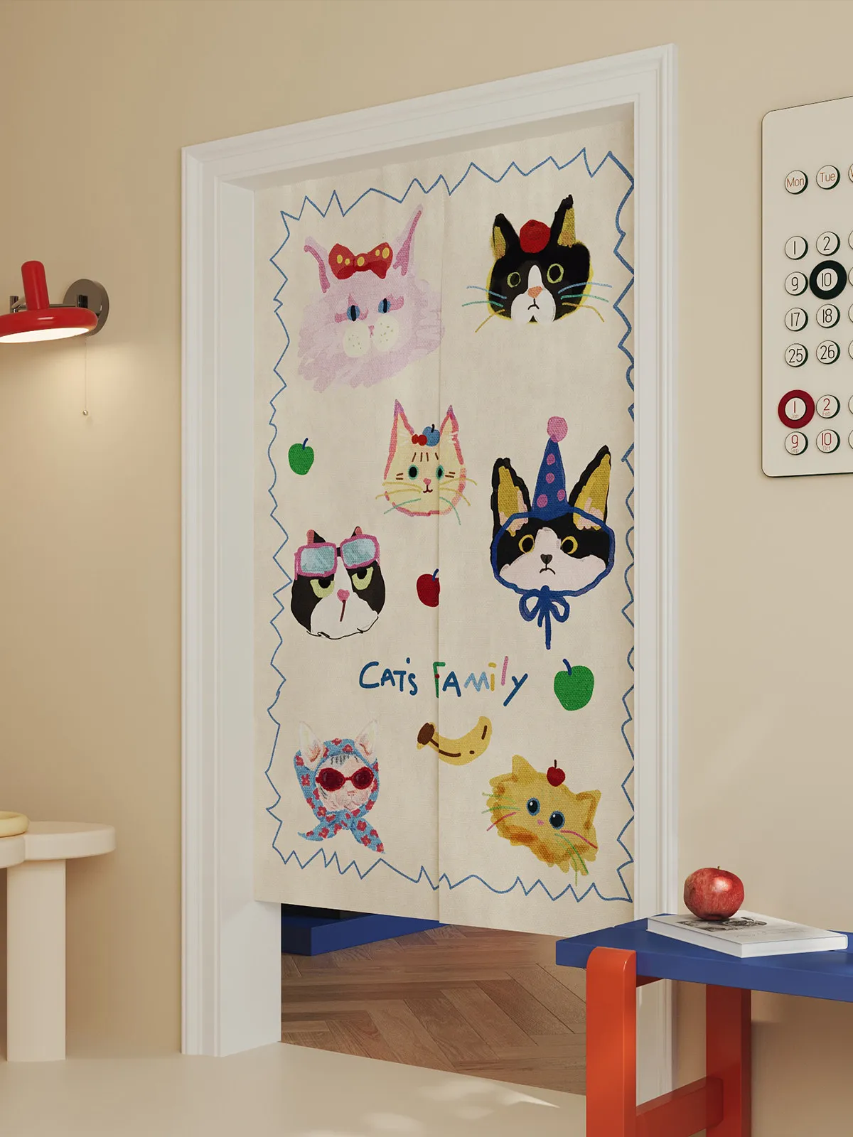 VIKAMA Hand Drawn Cat Family Noren Door Curtain Graffiti Cartoon Pet Hanging Curtain Bedroom Door Privacy Partition Decor