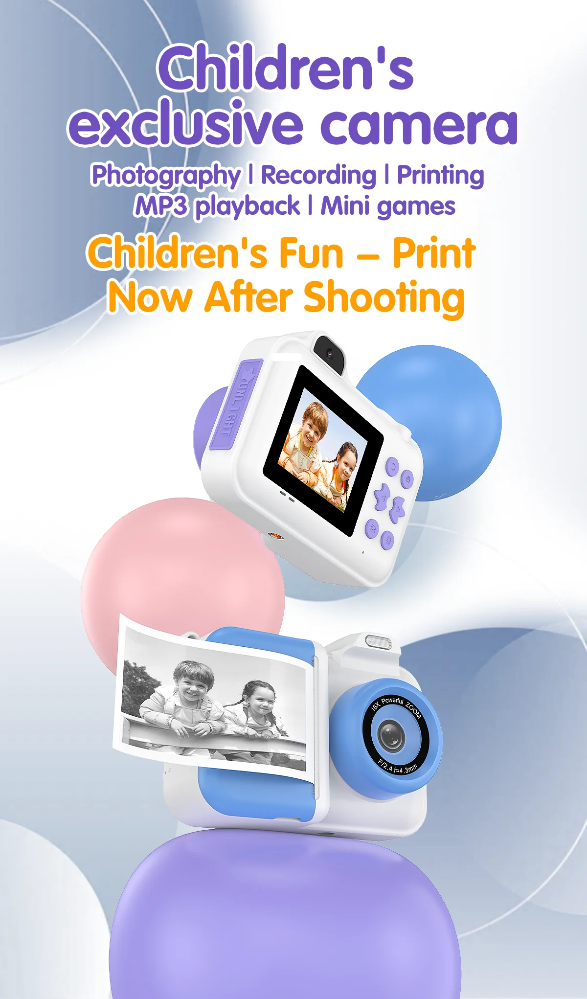 

Children's instant printing2.4-inchdigital camera32GBcardrechargeable portable photo frameprinting paper children's birthdaygift