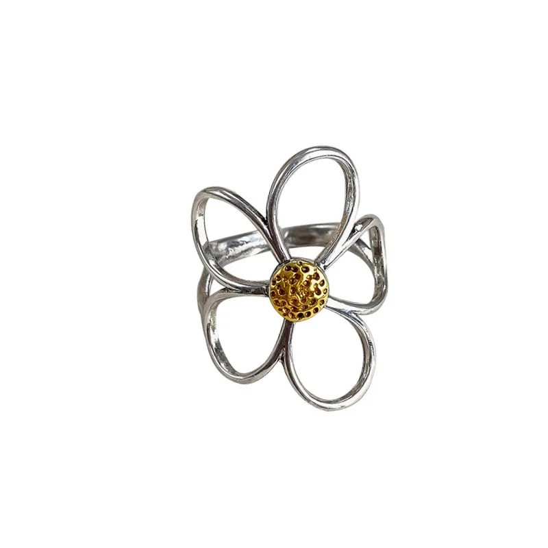 خاتم ديزي مجوف فضي اللون للنساء والفتيات إبداعي عتيق بسيط عصري حلو أنيق مجوهرات للحفلات اليومية هدية