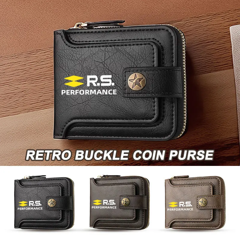 For Renault Leather Car Transverse Wallet Flap Purse Short Money Clip RS Sport Megane 3 4 2 Clio 5 Line Sandero Scenic Logan