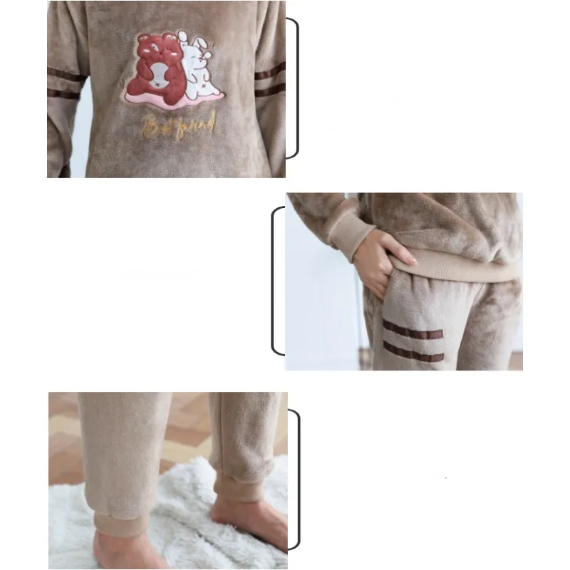 2024 New Winter Pajamas Women Winter Thickened Sleepwear Student Long Sleeve Warm Flannel Loungewear Ladies Homewear Set