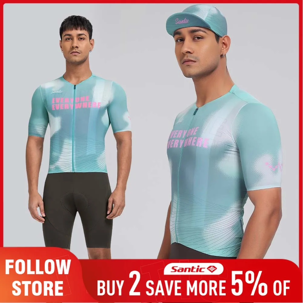 Santic Men's Cycling Sets Summer Quick Dry Bicycle Clothing Suits 5Hours Breathable Italy Padded Bib Shorts Bike Jersey Sets