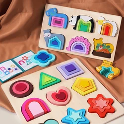 Toddlers 3D Wooden Puzzles Educational Toys Montessori Toys for Kids Educational Games Shape Intelligence Toys Children's Gifts