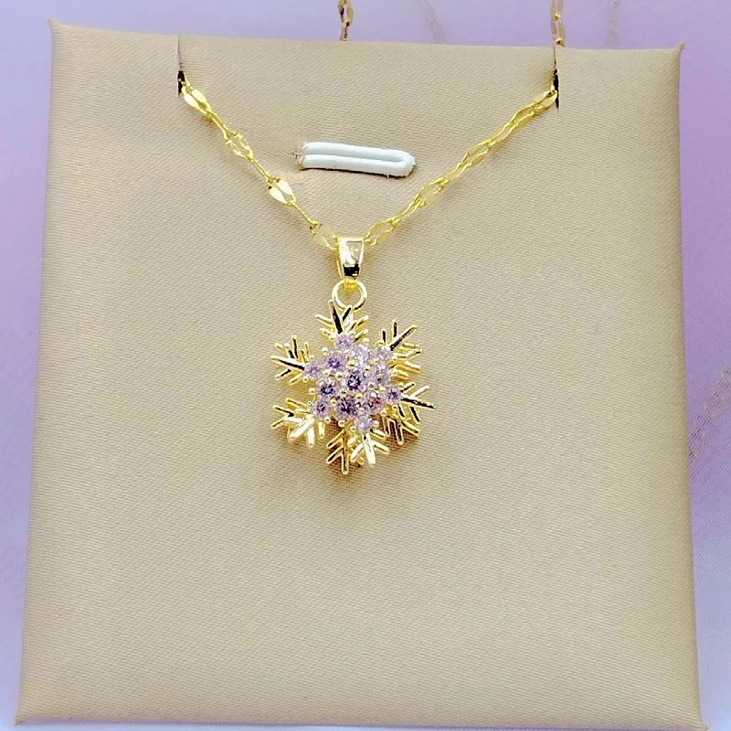 Classic Purple Zircon Turning Snowflake Necklace Fashionable Personality Design Versatile Clavicle Chain Pendant