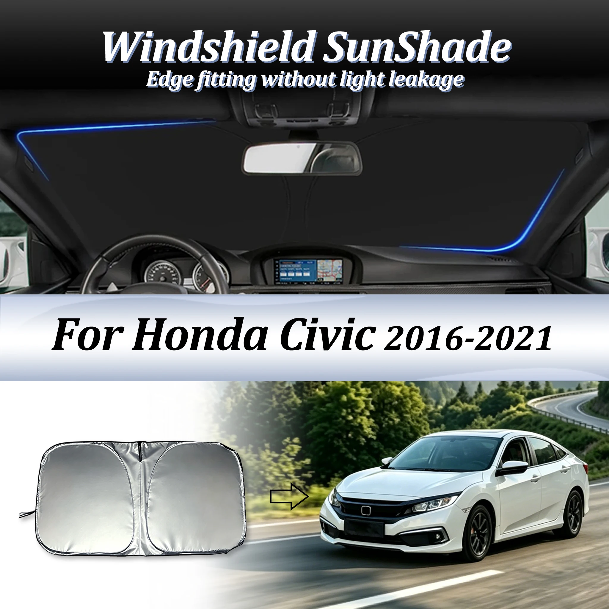 

Windshield SunShade Car Accessories Sun Shade Lightproof Visor Foldable Anti-UV For Honda Civic 2016 2017 2018 2019 2020 2021