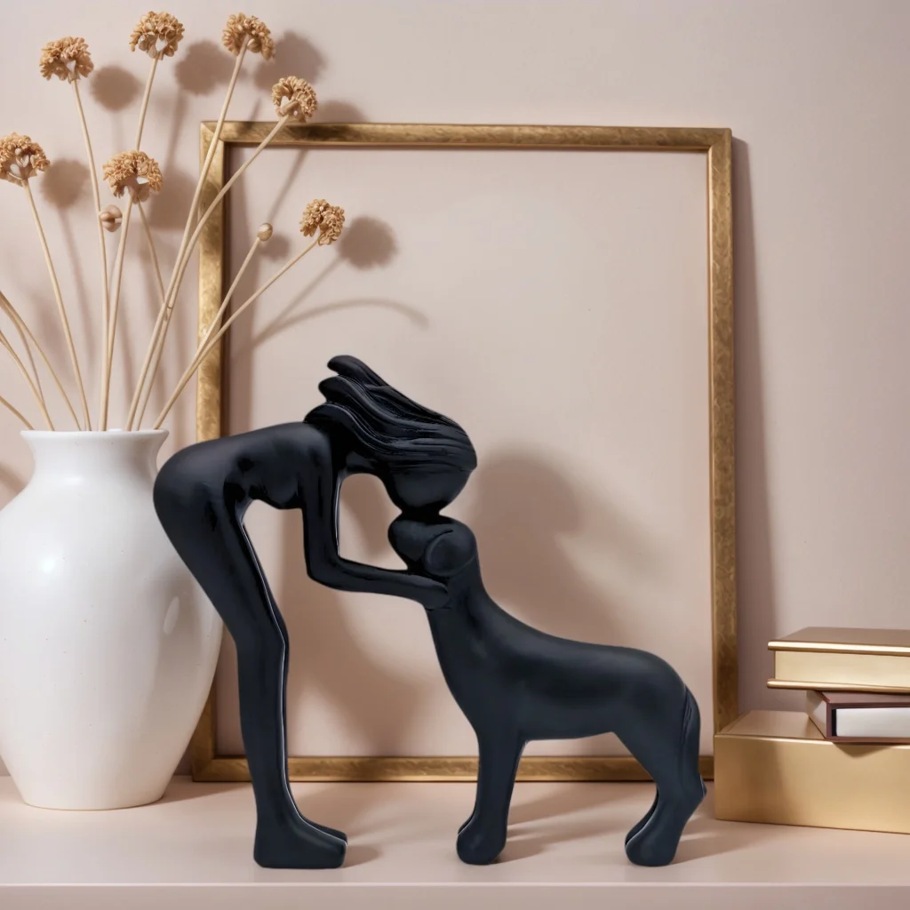 1 Girl and Dog Friendship, Girl and Dog Statue, Remember Their Friendship, Dog Commemorative Gift,Beautiful Home Decoration Gift