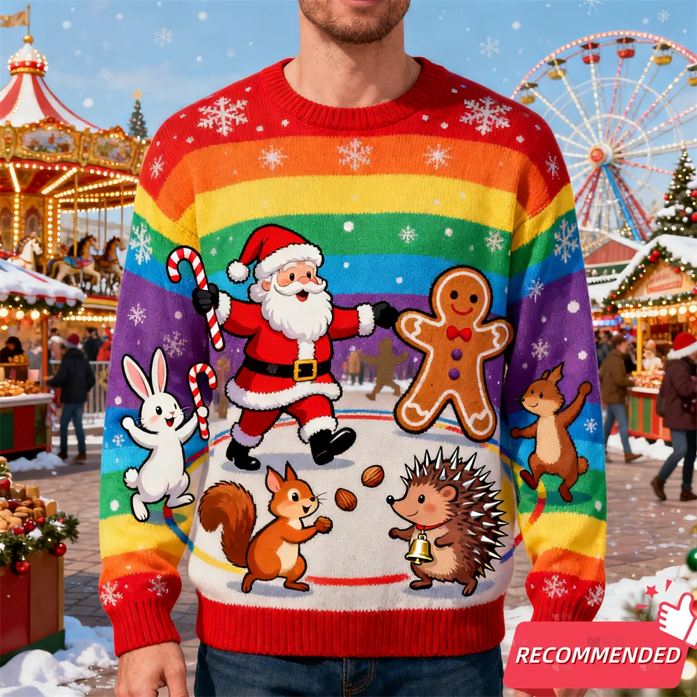 لطيف السنجاب القنفذ الجرافيك القبيح عيد الميلاد سترة للنساء الملابس سانتا الكرتون البلوفرات للجنسين البلوز البوليستر القمم #6