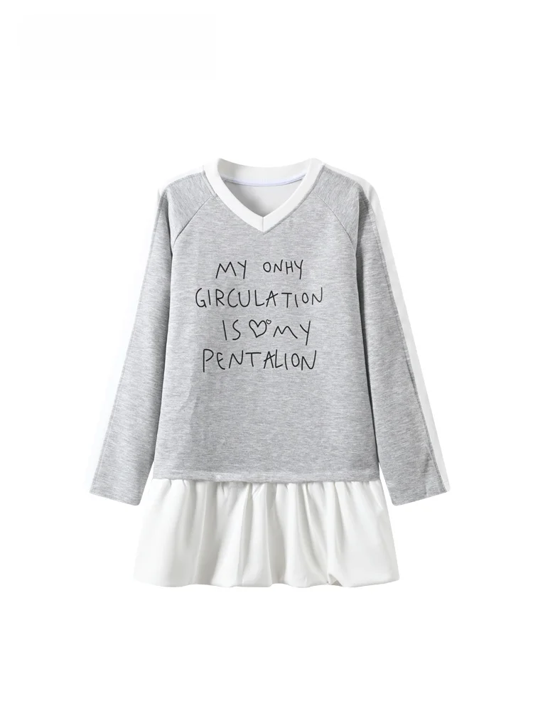 

plus Size Women's V-Ne Long Sve Hoodie Faionable Patchwork Mo Two-Piece Top Trendy Streetwear for Autumn Winter