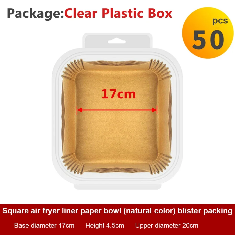 Air Fryer Disposable Baking Mats, Oil-proof Paper, Non-Stick, Round or Square, Special Papers, Kitchen Accessories, 25-100Pcs