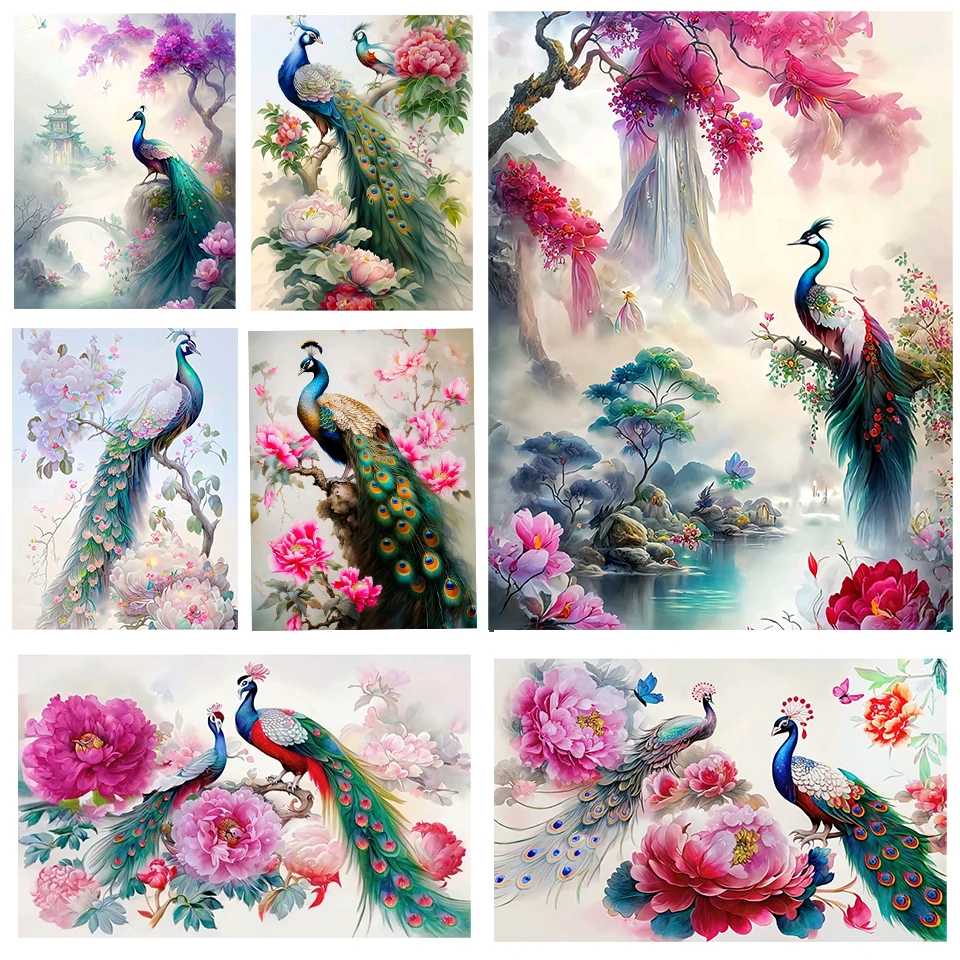 

New 5D Peacock Diamond Colorful Flower Blossoming Wealth Set DIY Full Round Square Diamond Embroidery Mosaic Art Decoration