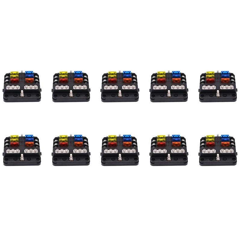 

10X 6-Way Fuse Block,With LED Indicator 12 Circuits With Negative Marine Fuse Box For Dc 12/24V Car Boat RV Truck