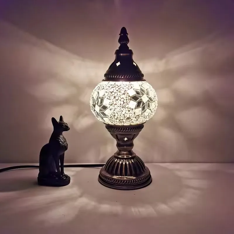 Classical Turkish Stained Glass Lampshade Romantic Mosaic Retro Table Lamp Bedroom Study Cafe Homestay Decoration Table Lamp