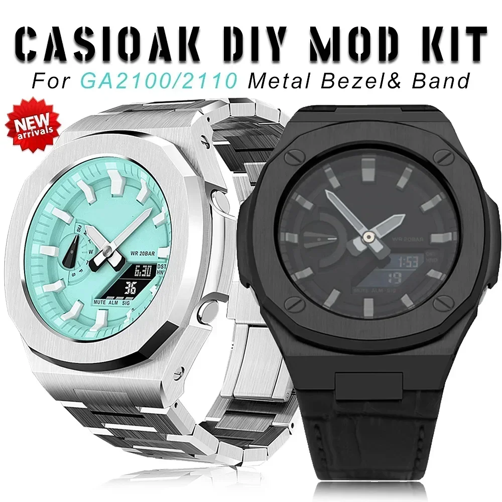 Nautilus Style Casioak GA2100 Gab2100 Refit Mod Kit Set for GA-2110 Modification Kit Stainless Steel Case Metal Strap