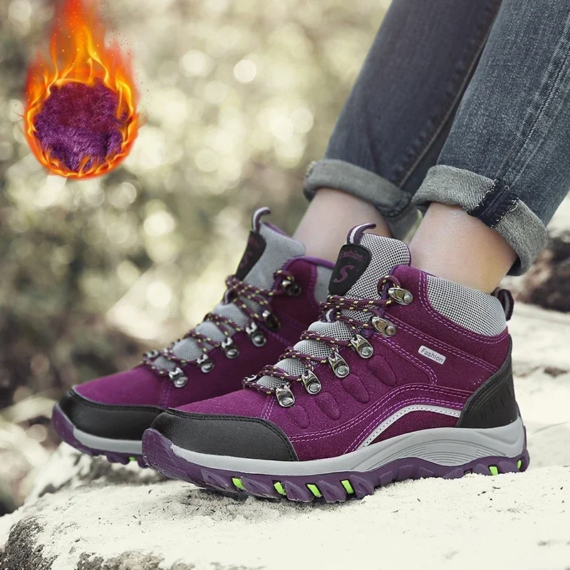 2023 High Quality Plush Winter Hiking Shoes Women Outdoor  High Top Warm Camping Casual Sneakers Ladies Non-slip Trekking Boots