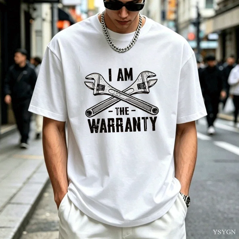 Men's Mechanic T Shirt Funny Mechanic Tee Shirt I'm The Warranty T-Shirt Father's Day Cotton Short Sleeve Round Neck Tees Tops