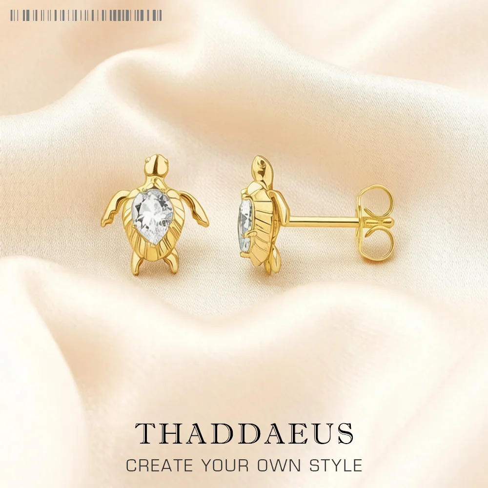 

Ear Stud Golden Turtle Fine Jewerly For Women Trendy Summer Gift In 925 Sterling Silver