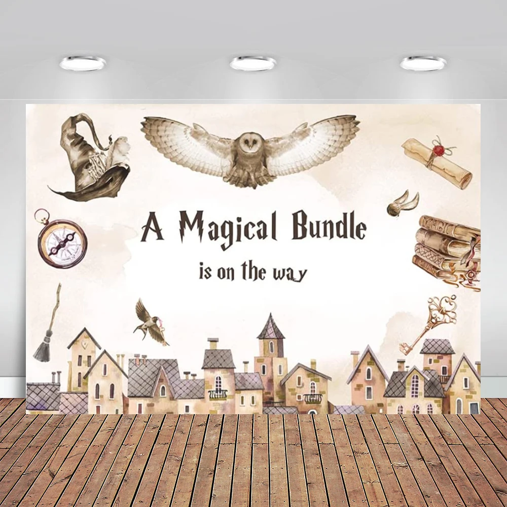 

Wizard Backdrop A Magical Bundle Is on The Way Kids Baby Shower Party Photography Background Boys Girls Wizard Theme Party