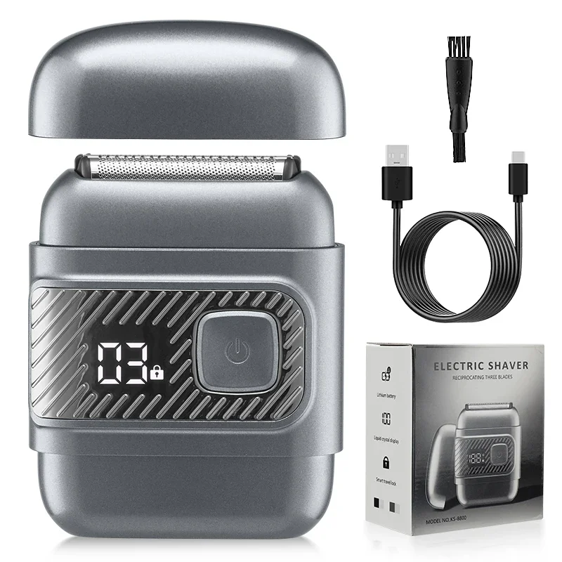 طقم حلاقة صغير محمول IPX6 مقاوم للماء للسفر 9000 دورة في الدقيقة من النوع C شحن 3 شفرات ماكينة حلاقة كهربائية ترددية للرجال #1