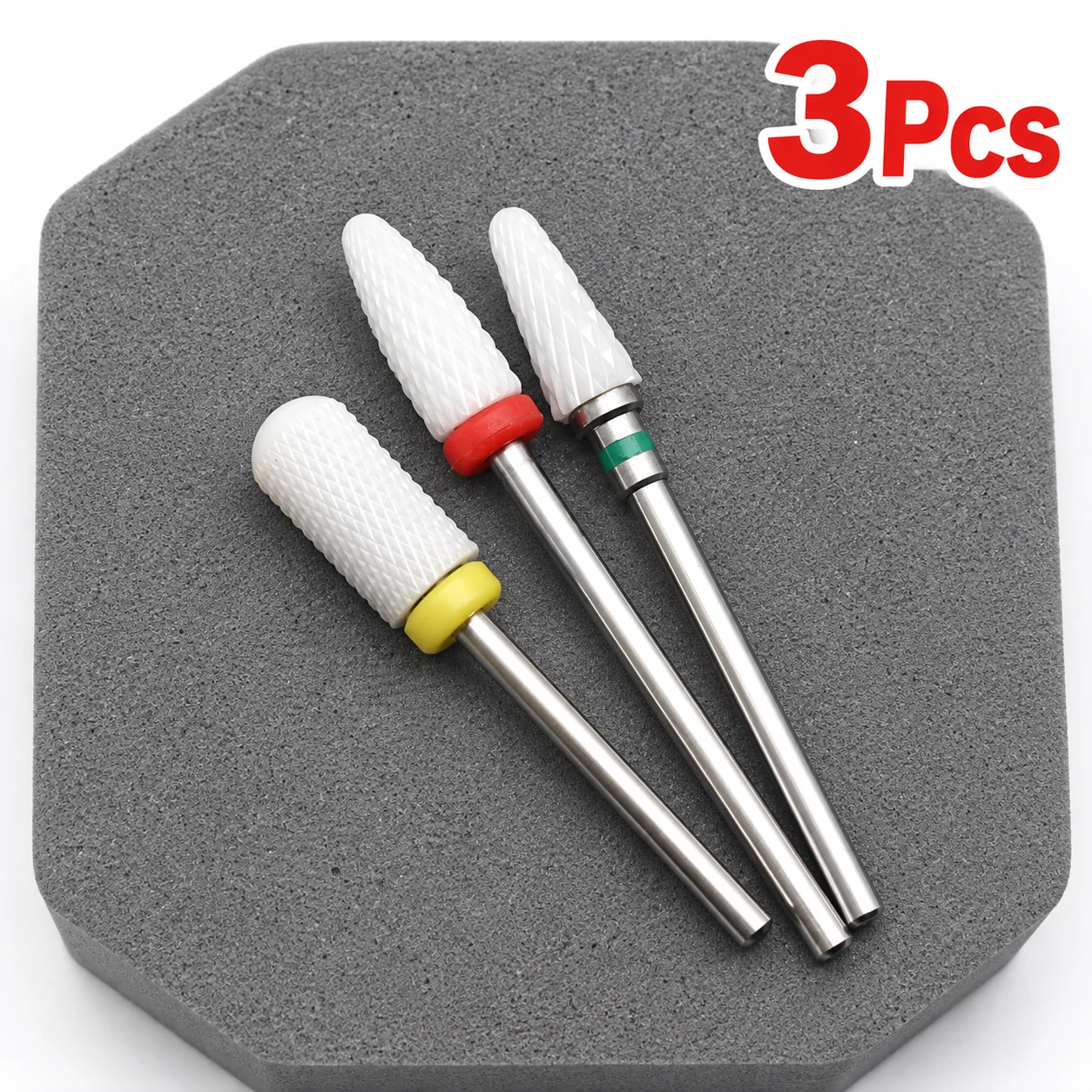 3Pcs Ceramic Nail Drill Bit Set Electric Nail File Grinding Heads for Gel Polish Removal Manicure And Pedicure Tools view 4