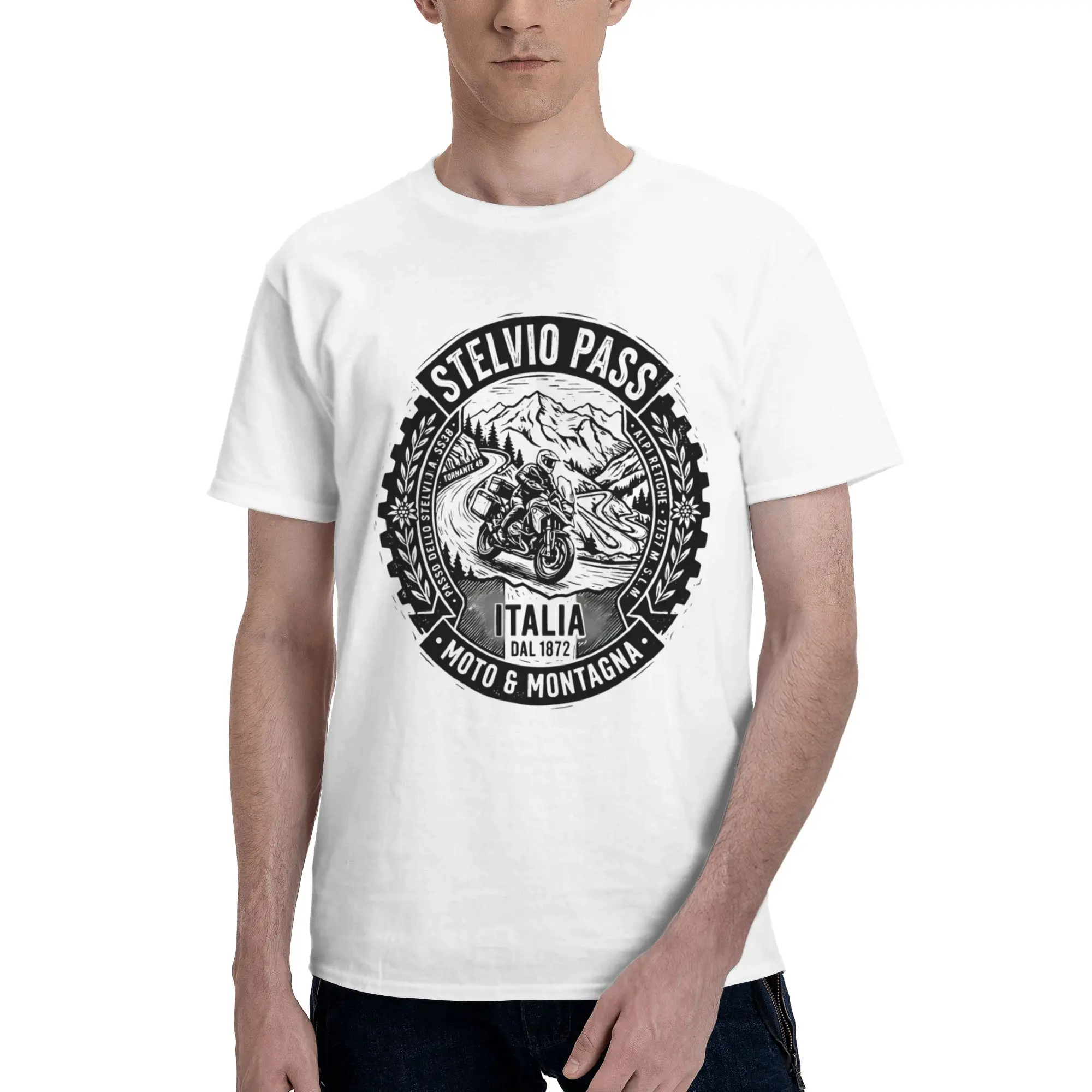 Stelvio Pass Italia Moto Motorcycle Adventure  New Arrival T Shirt for Men Women  Pure Cotton  Tee Shirt Clothing