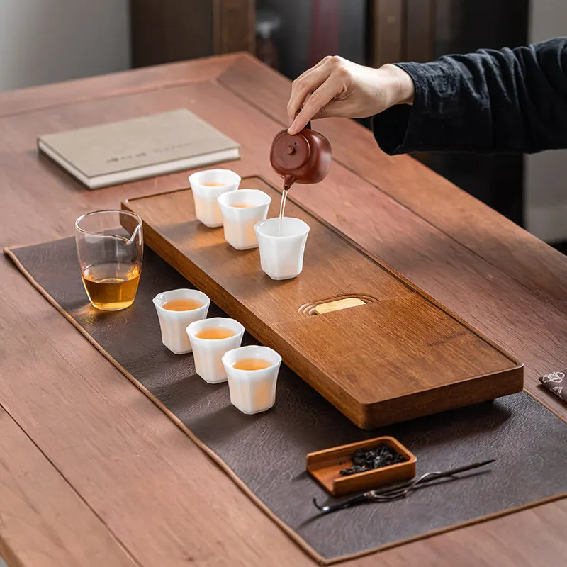 Heavy bamboo tea tray for home use, tea room office, drawer-style storage and drainage, draining dry-brewing tea table