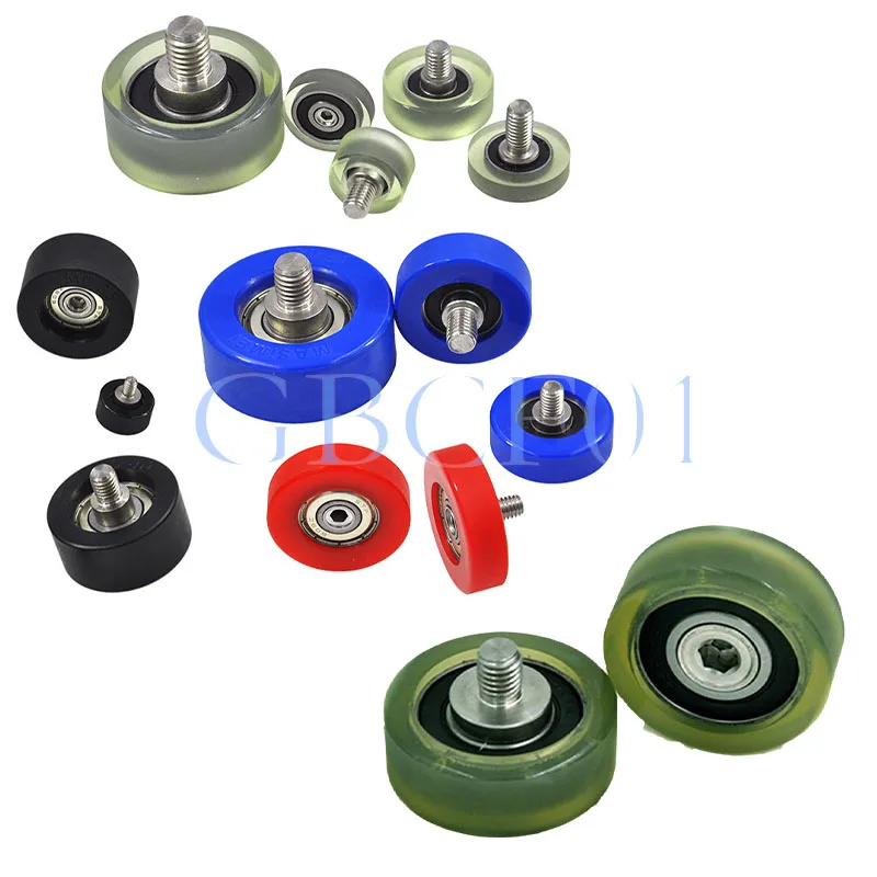 PU Coated Roller Wheels Externally Threaded Polyurethane Forming Bearing With M4-M10 Screw OD10-24 26 28 30 32 35 36 38 40 45-70