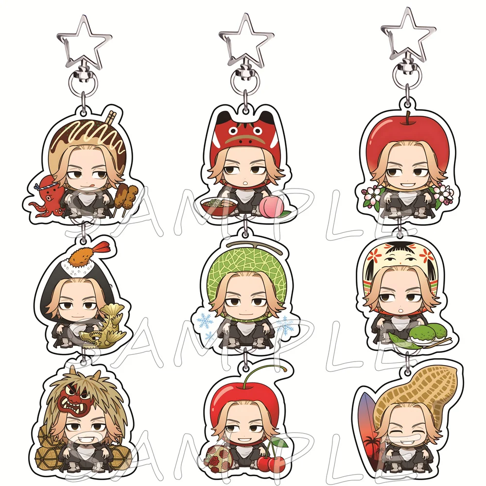 Tokyo Revengers 6cm Star Hook Acrylic Keychain Food Mascot Chibi Anime Bag Charm Car Key Ring Otaku Fans Collectible Gift