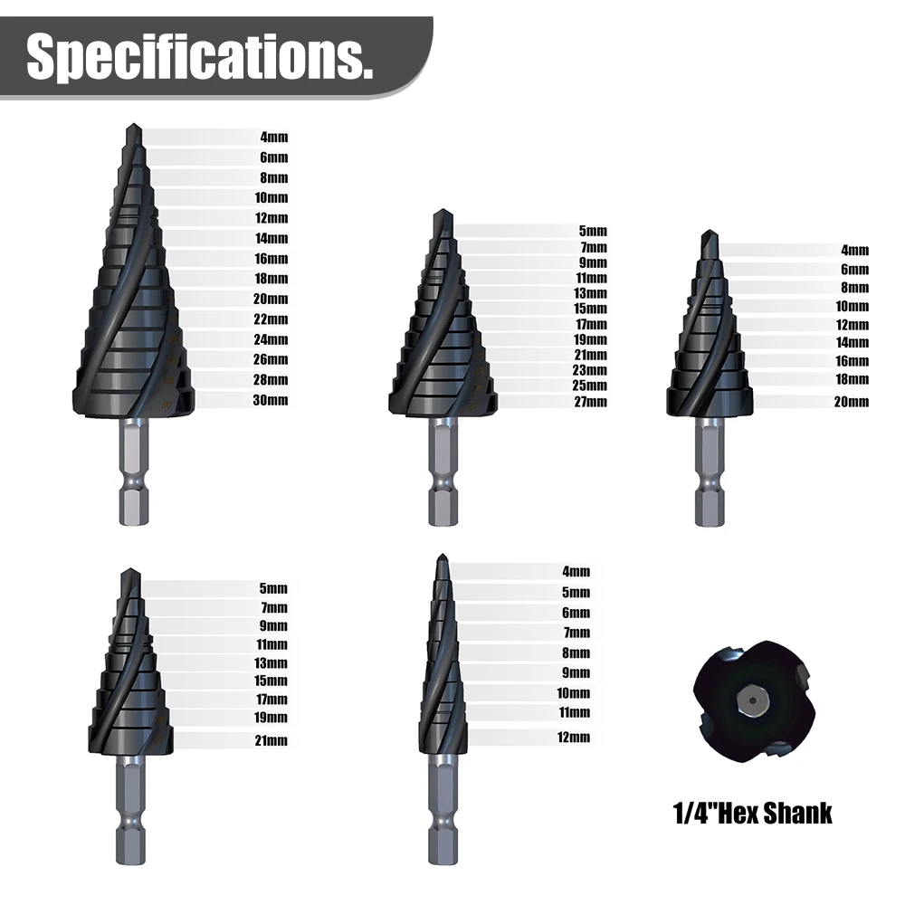 M35 Kobalt 4-Schneiden Stufenbohrer 1/4 Zoll Metrischer Konischer Sechskantschaft für Edelstahlblech, Holz, Aluminium und Andere Metalle – Detail 6