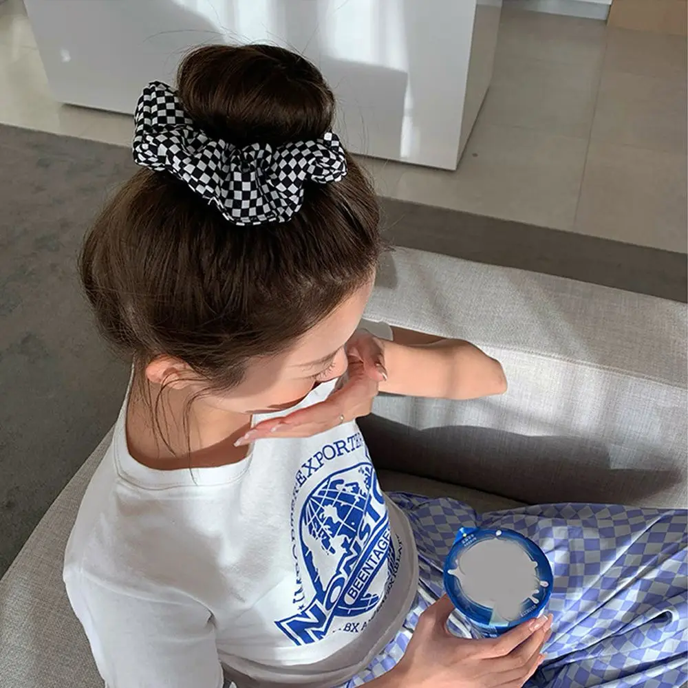 Elegant Sweet For Girls Plaid Grid Non-slip Women Hair Hoop Korean Style Scrunchies Ponytail Holder Checked Hairbands