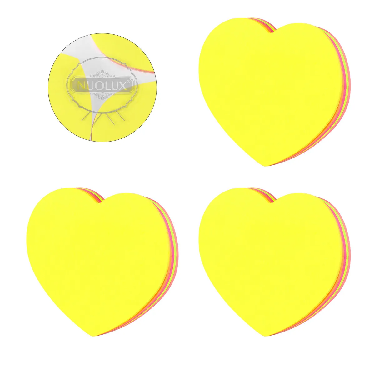 3Pcs Heart Shape Notes Reusable No Residue Adhesive Paper Memo Notepads for Work College Study Reminder Tools