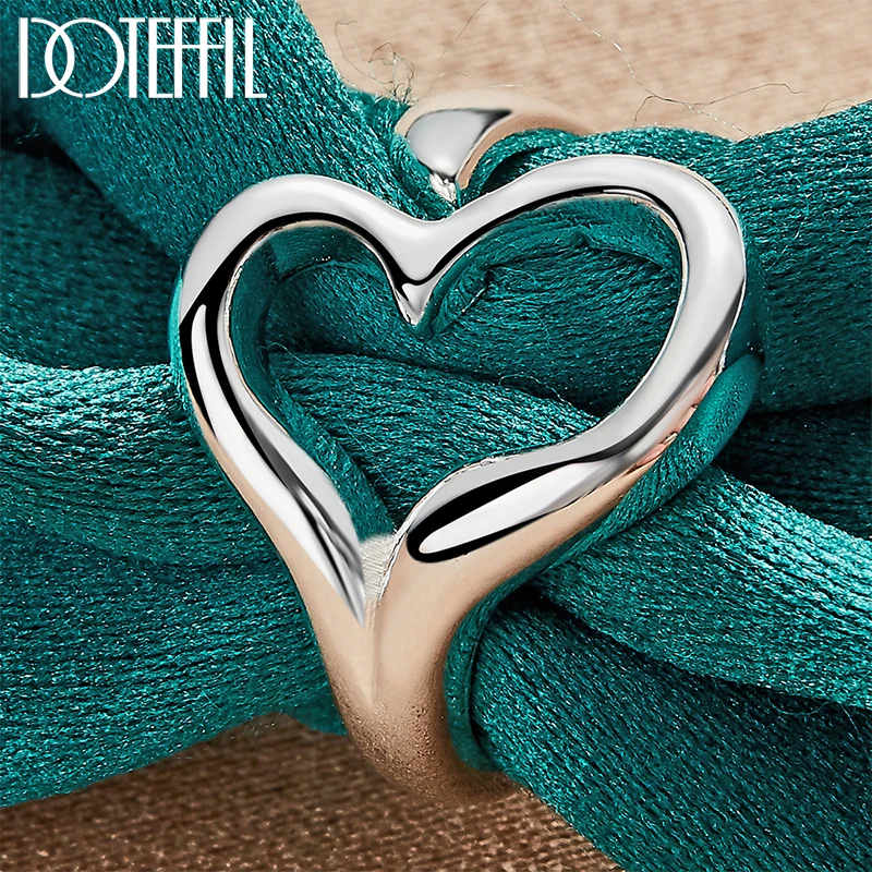 DOTEFFIL 925 Sterling Silver Heart Open Ring For Woman Wedding Engagement Party Jewelry