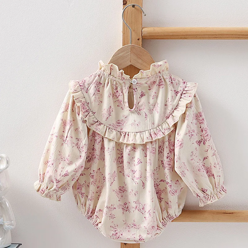 2024 New Spring 0-24M Baby Girl Clothing Infant Baby Girls Jumpsuit Long Sleeved Corduroy Printing Toddler Baby Girl Romper