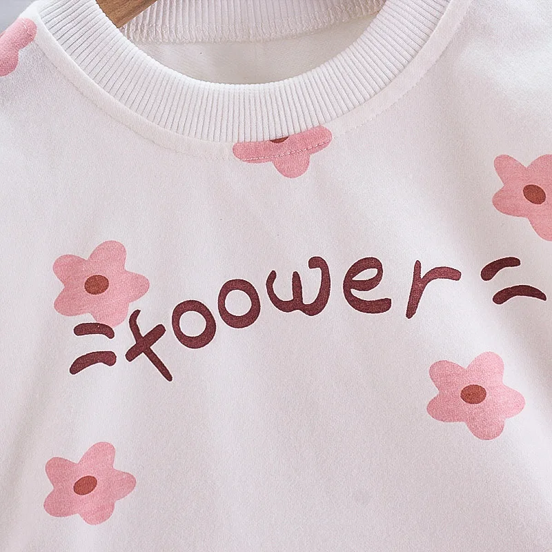 1 2 3 4Year Girl Clothes Suit Flower Design Pullover Sweatshirt Casual Two Piece Kid Costume Autumn Long Sleeve Baby Outfit A504