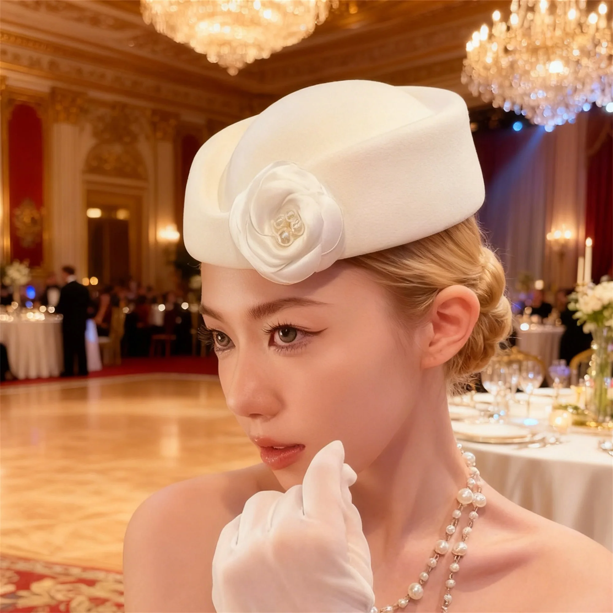قبعة مخملية أنيقة مع زخرفة اللؤلؤ، قبعة رسام على الطراز الفرنسي العتيق، أغطية رأس عصرية للسيدات #4