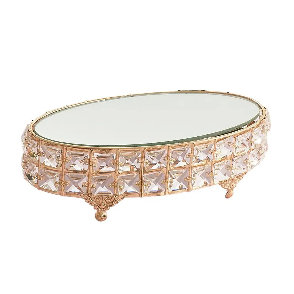 Oval Mirror Stand Cupcake Fruit Serving Tray Home Decoration Gold