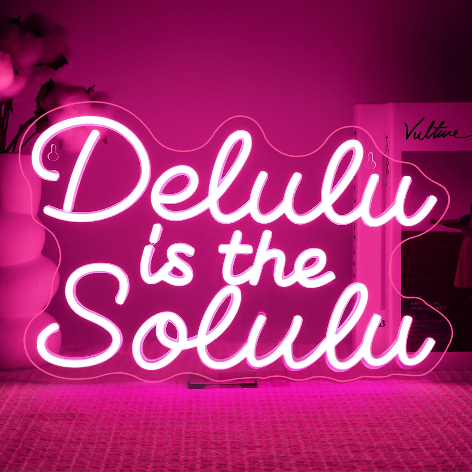

Неоновая вывеска Delulu Is The Solulu, розовая буква, питание от USB с регулируемой яркостью для декора стен для комнаты девушки, декор для дня рождения