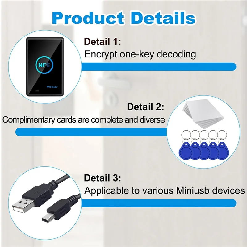 RFID NFC เครื่องถ่ายเอกสารเครื่องถ่ายเอกสาร 13.56KHz Key Fob NFC Smart Card Reader Writer 13.56MHz เข้ารหัสโปรแกรมเมอร์ USB UID T5577