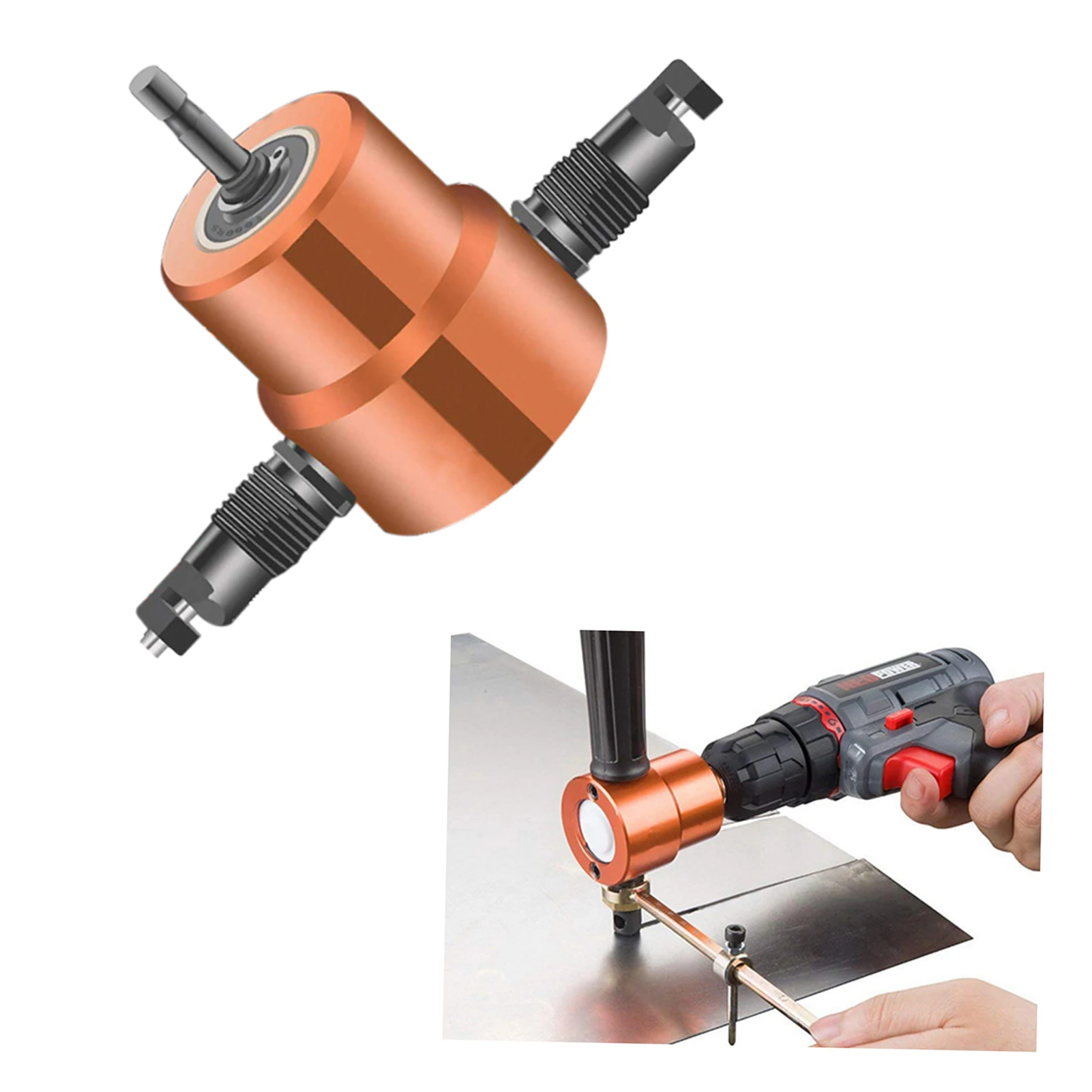 Double Tip Sheet Metal Cutting Nibbler Metal Saw Cutter 360 Degree Adjustable Drill Attachment with Punch Cutting Tools