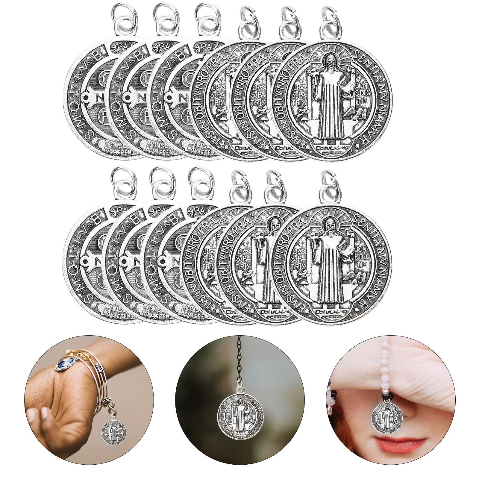 12Pcs Metal Saint Pendants Charms for DIY Bracelet Necklace Keychain Craft Christian Ornament Christmas Tree Decor