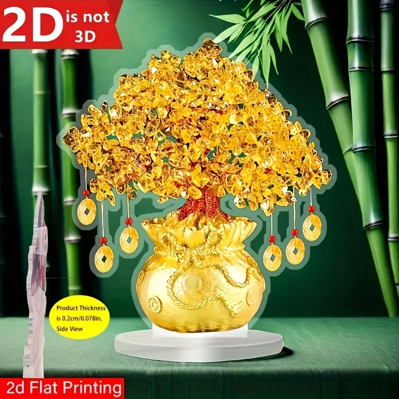 6in 2D Acrylic Fortune Tree Office Desk Decor Attracting Wealth Home Decor Figurine Prosperity Financial Success Money arrives