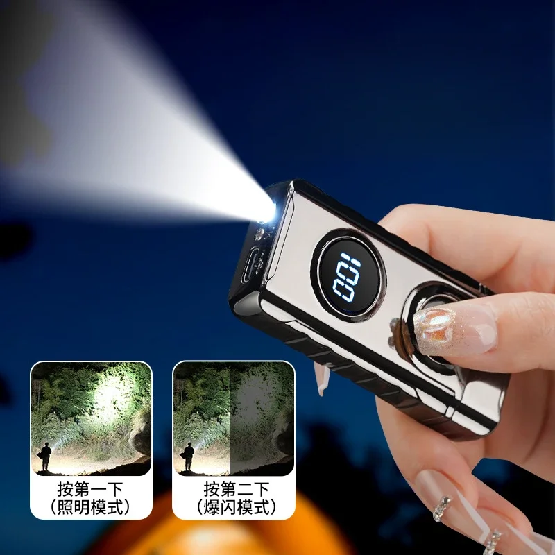 New Outdoor Lighting Dual Arc Digital Display Lighter Metal Windproof Type-C Fast Charging Rechargeable Cigarette Lighter